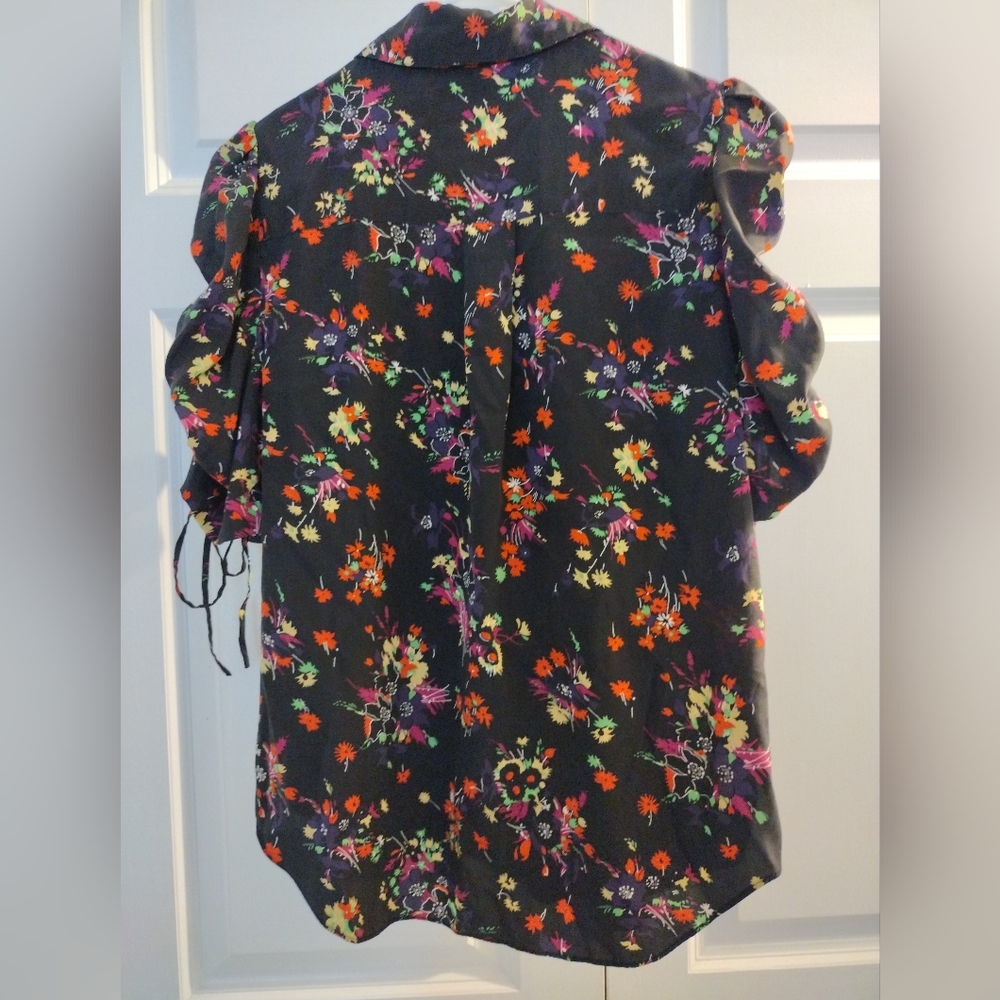 Veronica Beard Carmine sz 6 Silk Black Floral Puff Sleeve Blouse - Picture 11 of 11